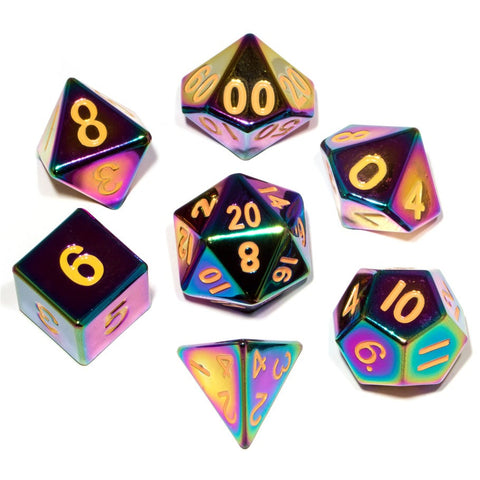 Dice: 7-set Flame Torched Rainbow Metal